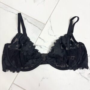 Victoria’s Secret Unlined Plunge Bra 36D Black Lace Floral Sexy Festival